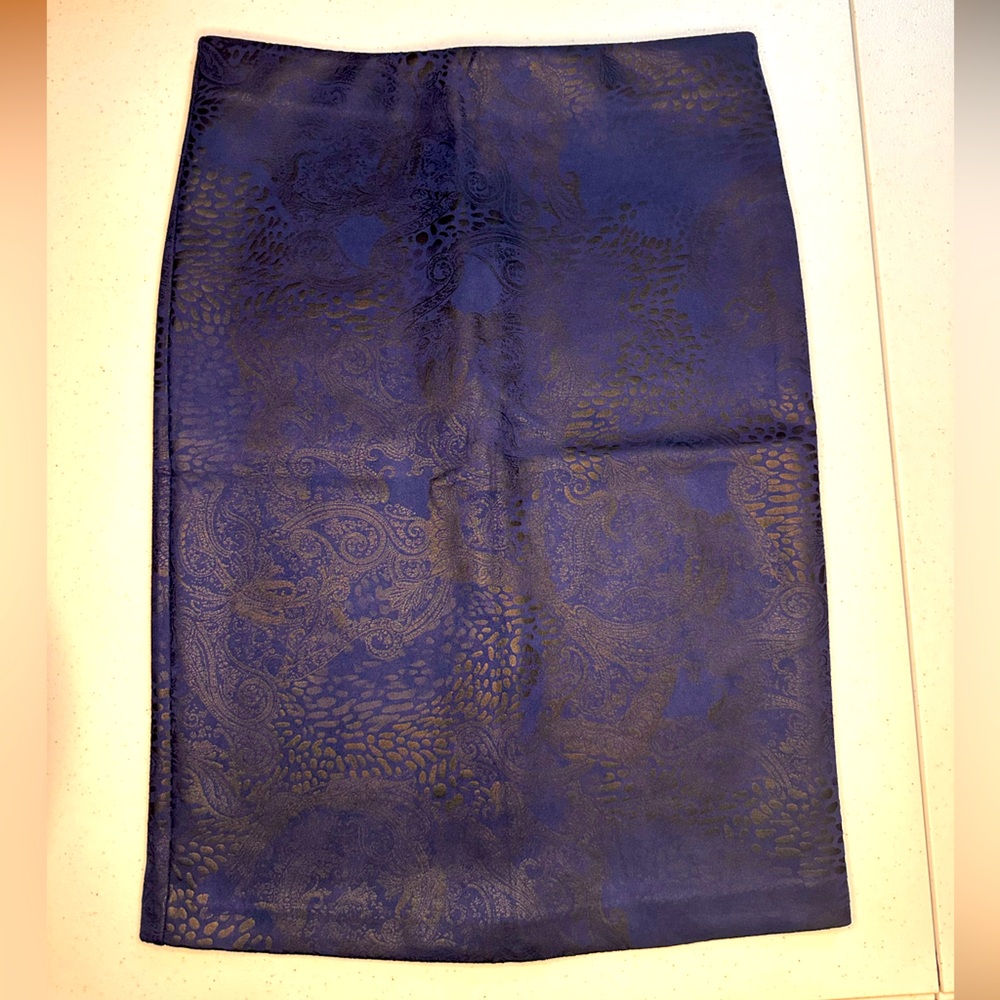 Jenna Rose Skirt Size 8 Blue Pencil skirt Zip up animal & paisley Patterned